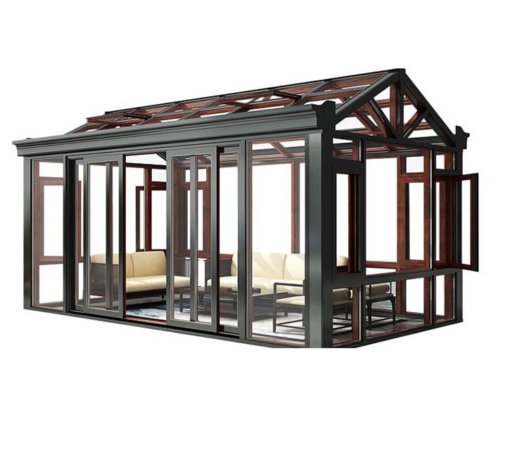 Gehärtetes Glasdach Wintergarten Sonnenzimmer mit Schiebetür und Aluminiumrahmen