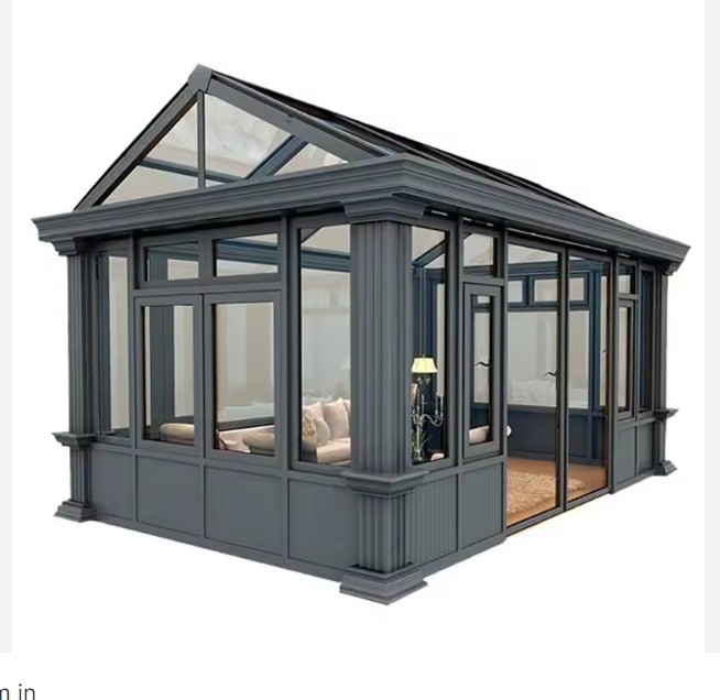 Individuelle Größe Kleines 4 Jahreszeiten Glaszimmer Winter Gartenhaus Aluminium Sonnenzimmer in Grau